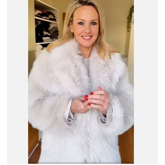 ZARA NEW WOMAN FAUX FUR COAT Fluffy Mid-length ECRU OFF-White XS M 6318/242 - Picture 15 of 17